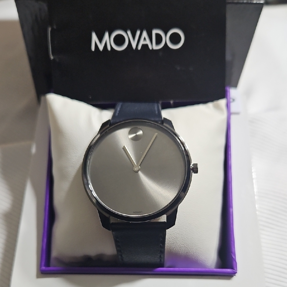Movado Silver Dial withNavy Blue Leather Watch